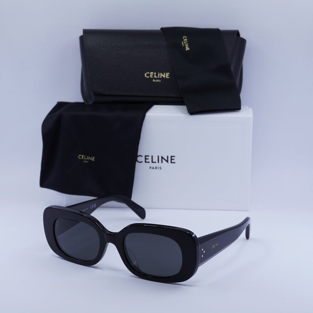 Celine CL40287U 01A Rectangle Sunglasses–Shiny Black\Grey